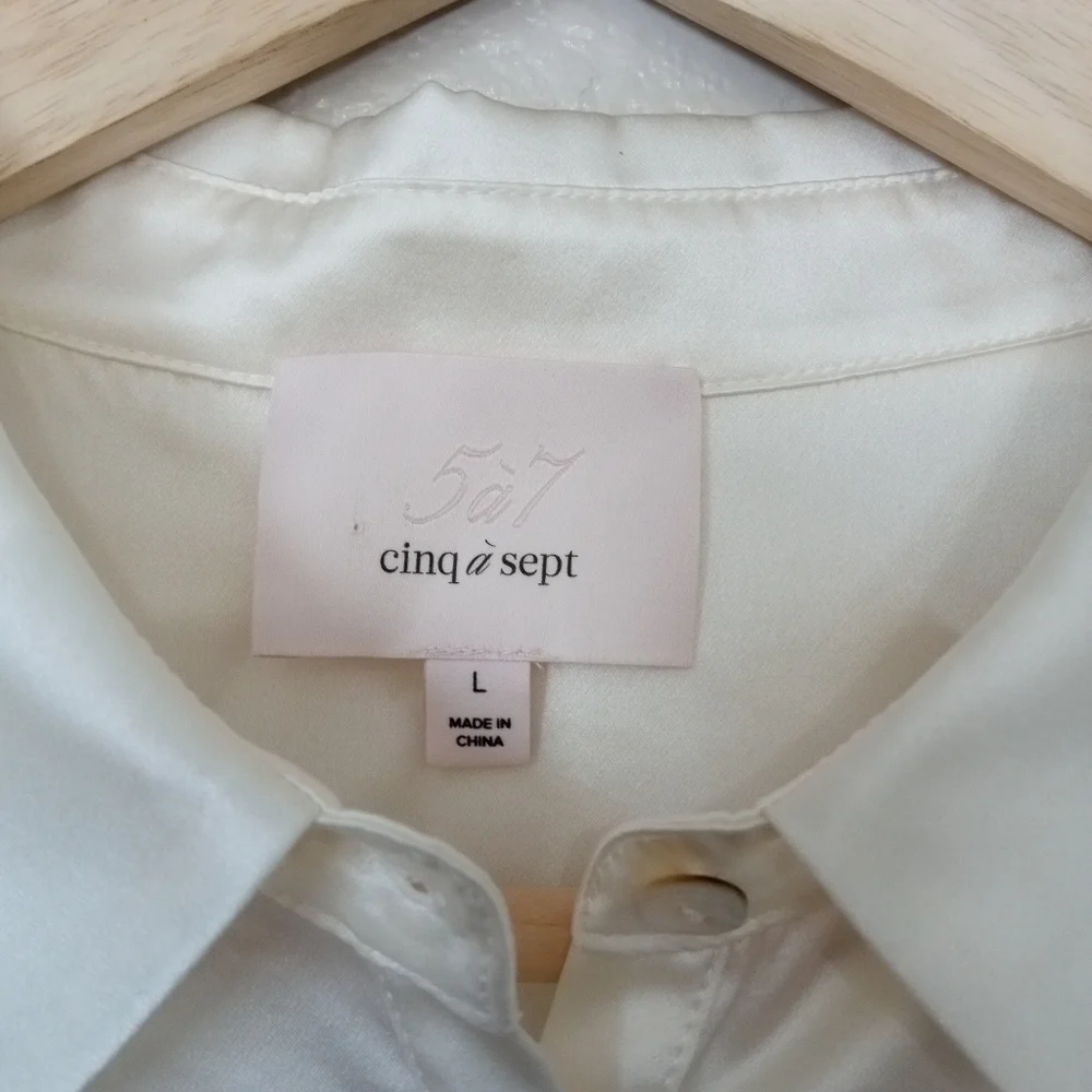 Cinq à Sept Silk Fiona Satin Cinched Sleeve Blouse Top Ivory